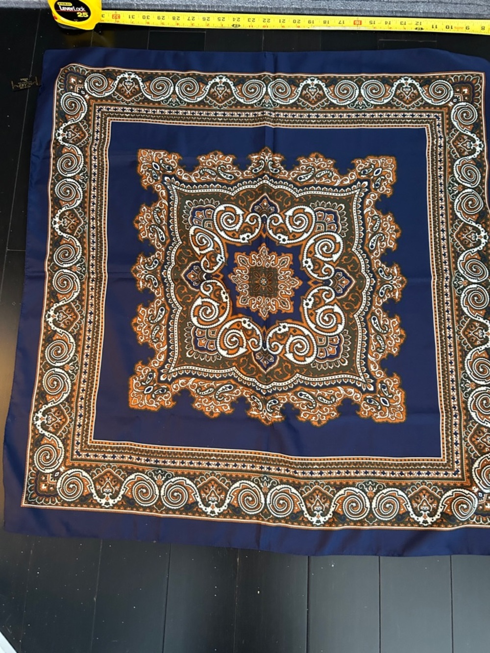 Vintage Navy Paisley Silk-Feel Square Scarf - Navy & Brown